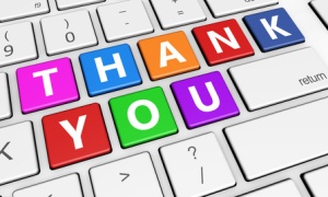 Thank you sign and letters on laptop computer keyboard thanks giving concept 3d illustration.